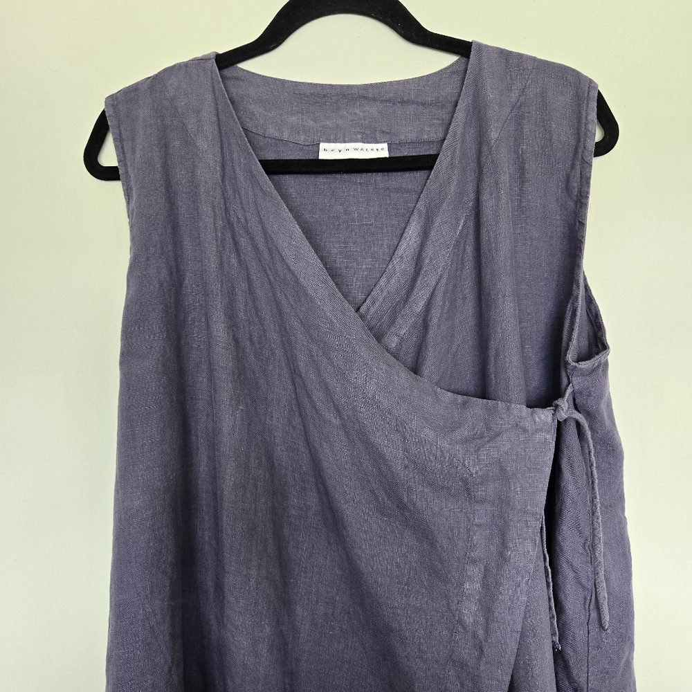 Bryn Walker LINEN Asymmetric Sleeveless Wrap Tunic in Lavender Grey - Picture 3 of 15